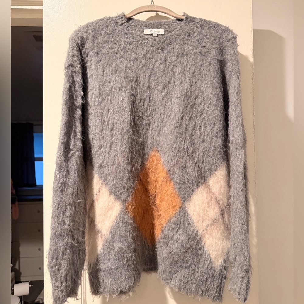 Madewell Gray Argyle Alpaca Blend Sweater Size XS